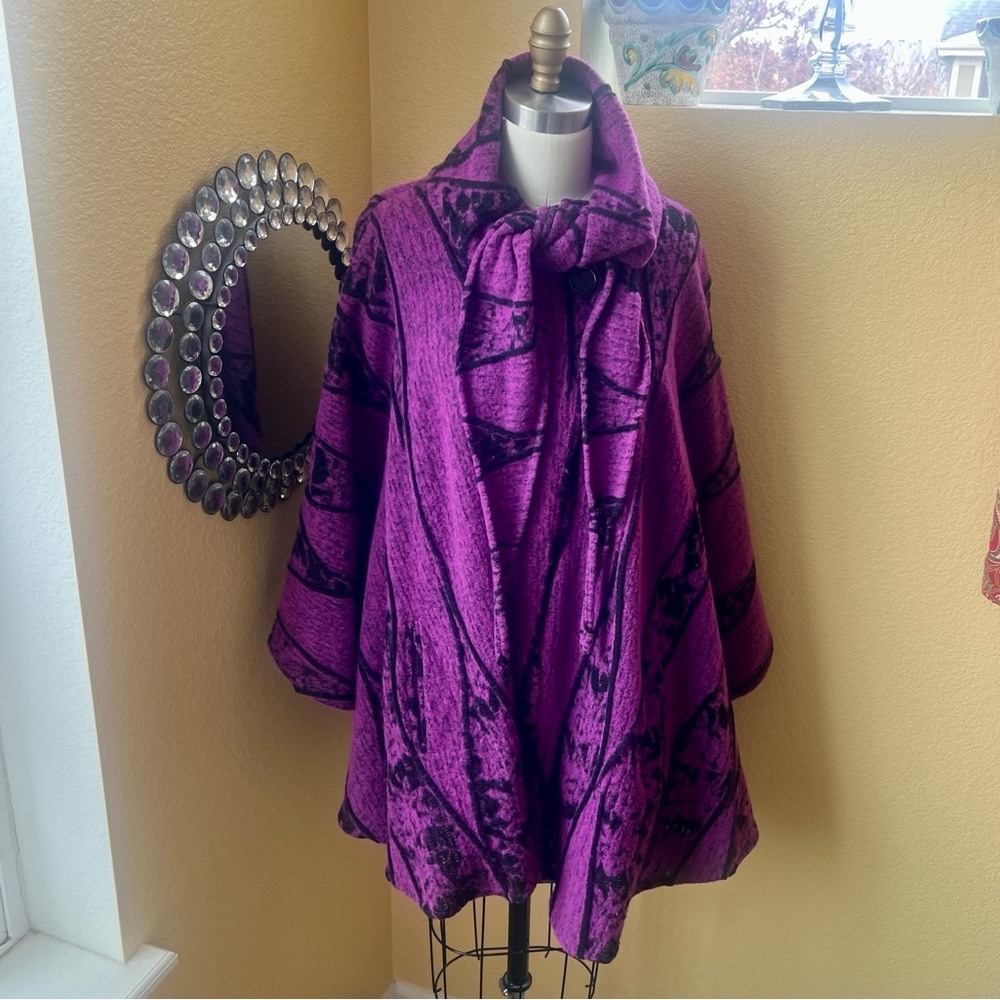Vintage Simon Chang Purple Black Wool Swing Jacket Coat One Size